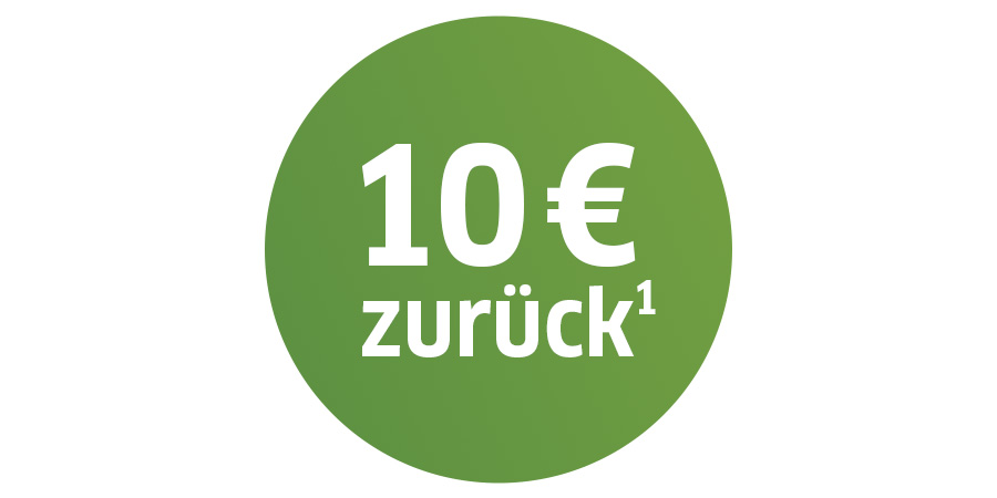 Text "10 € zurück" auf einem grünen Farbverlauf