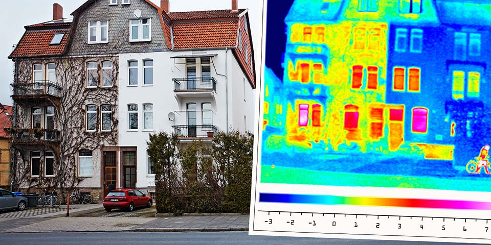 Sichtbare Wärmelecks eines Gebäudes mithilfe eines Infrarotbildes