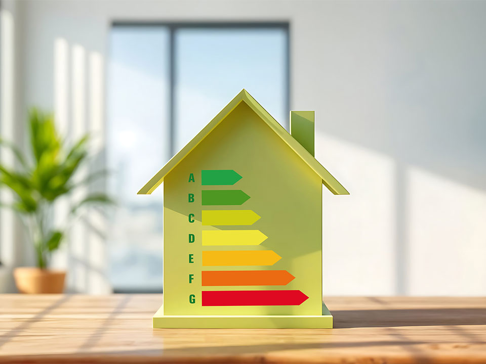 Grafische Darstellung eines Gebäudes mit Energieeffizienzklassen