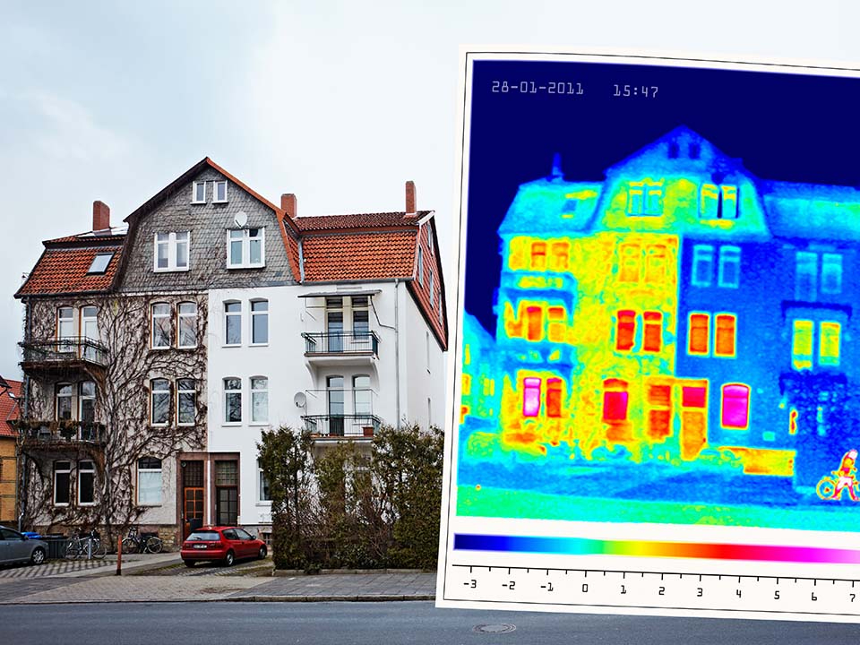 Sichtbare Wärmelecks eines Gebäudes mithilfe eines Infrarotbildes