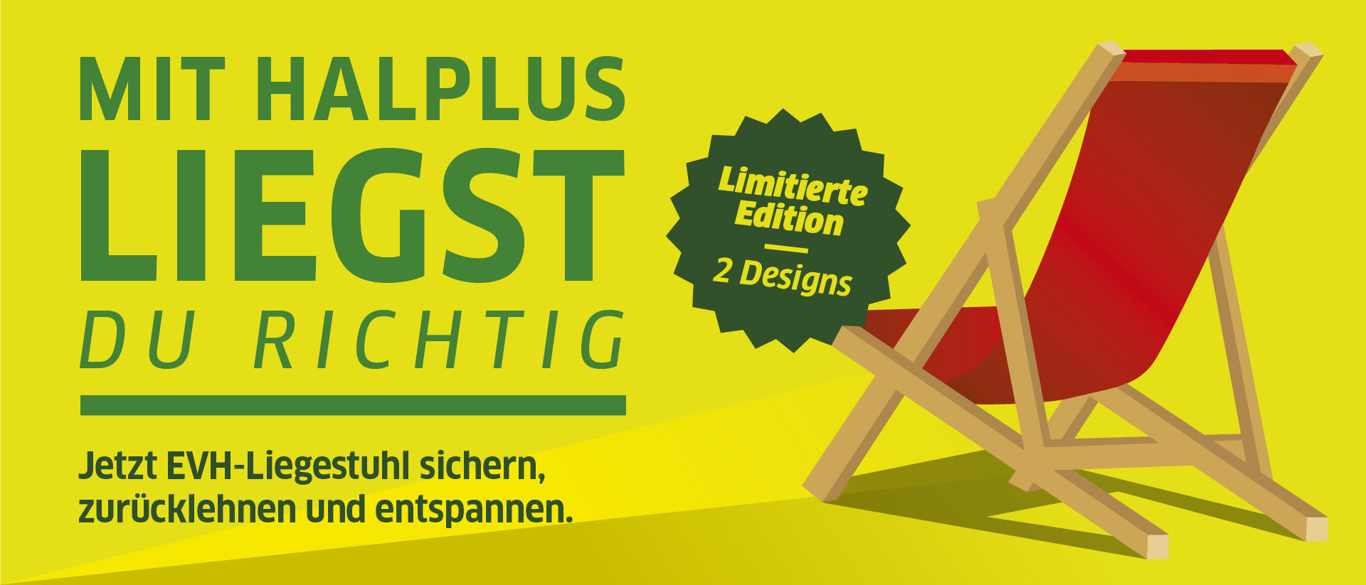 Illustriertes Kampagnenmotiv mit einem roten Liegestuhl auf gelben Hintergrund