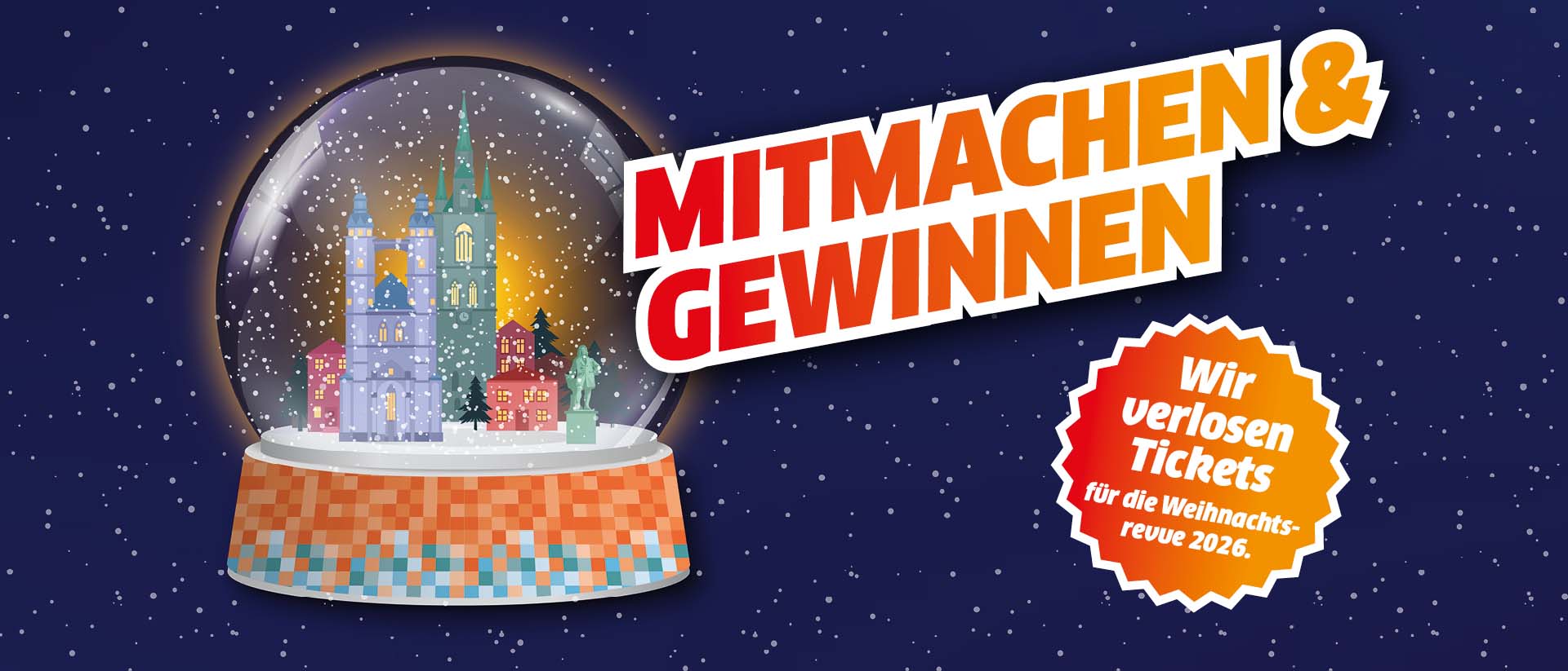 Illustrierte Schneekugel mit den Wahrzeichen von Halle (Saale)